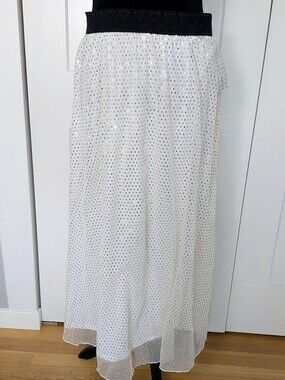 LuLaRoe Women’s XL White Mesh Shiny Gold Accents Lined Maxi Skirt fairy glam New